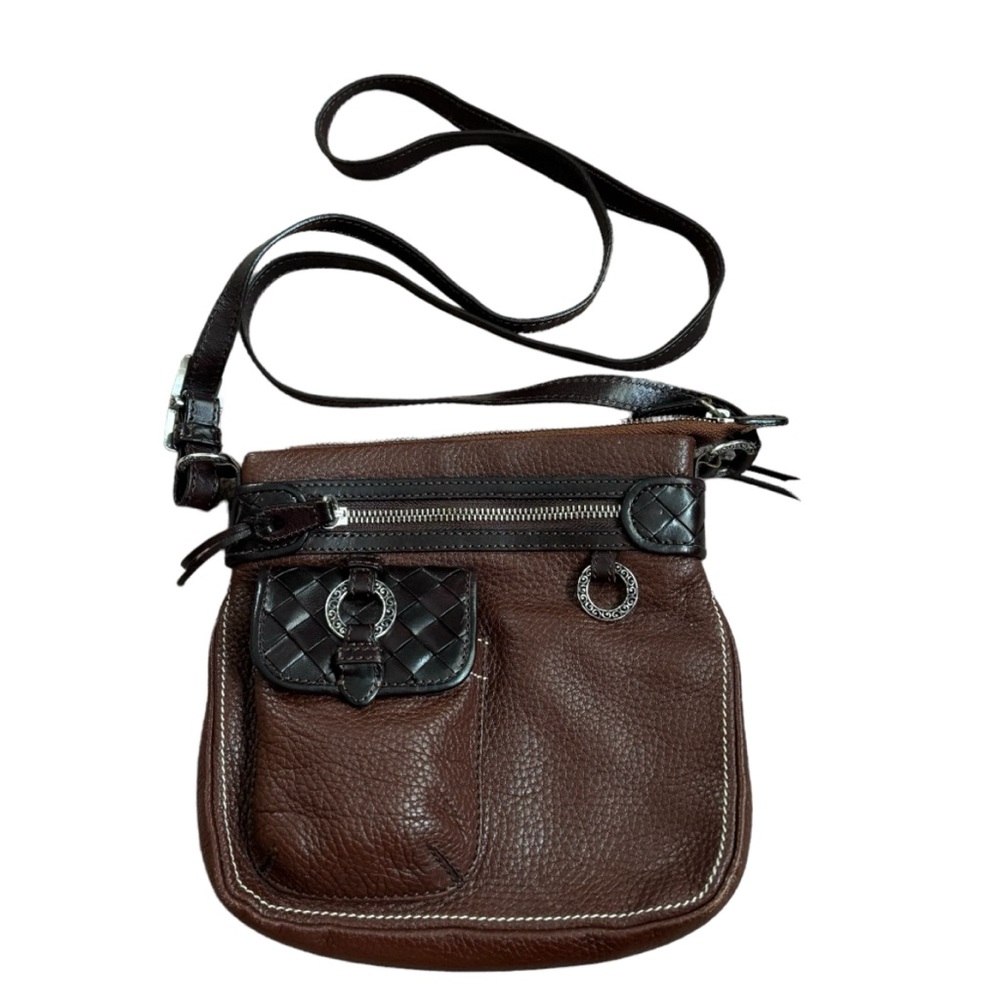 Brighton Crystal Ball Brown Leather Adjustable Strap Crossbody Zipper Closure
